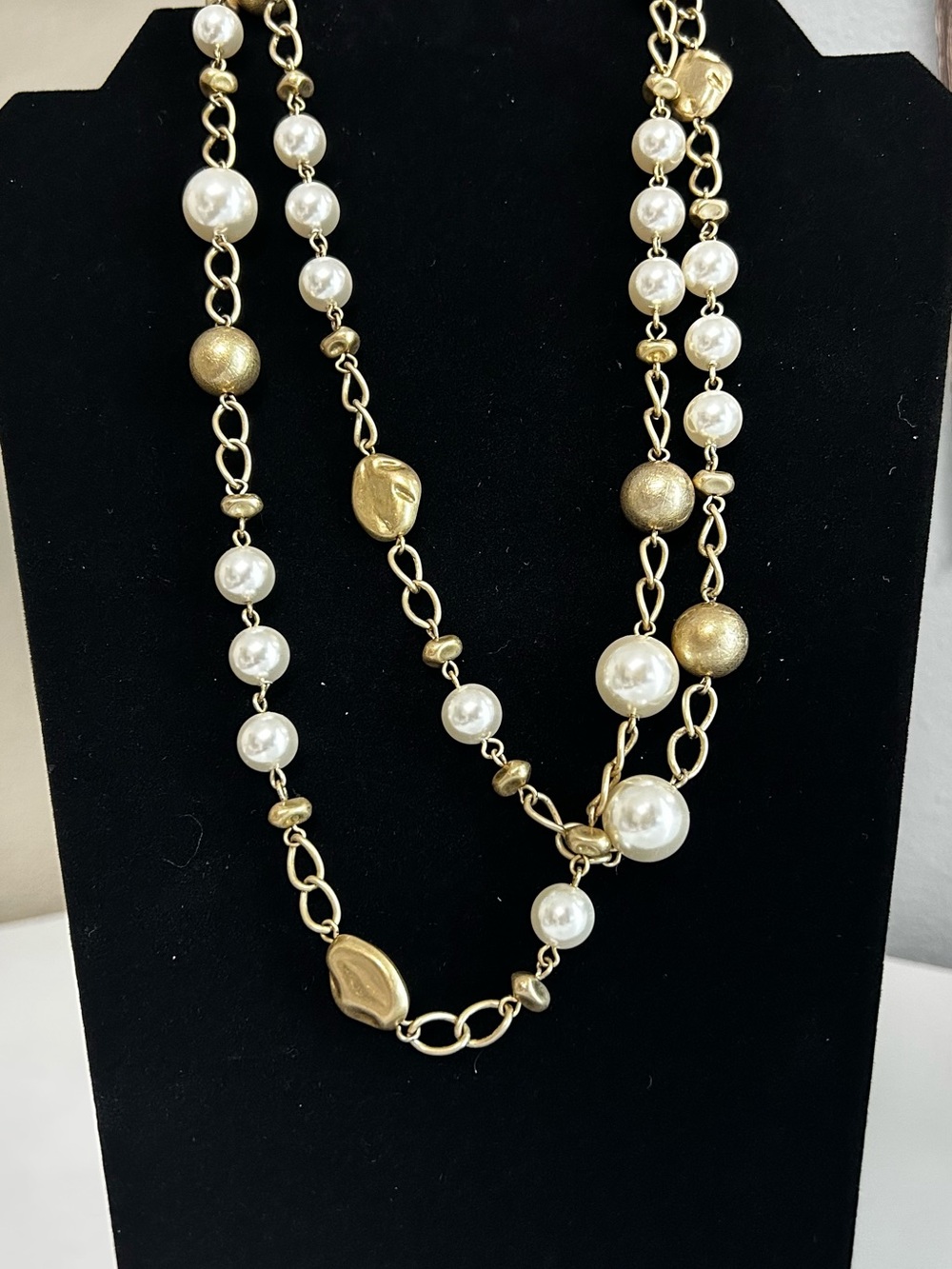 Lia Sophia Gold-Tone Chain Necklace with White Pearls